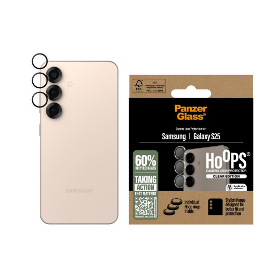 Стъклен протектор PanzerGlass за Samsung Galaxy S25, Hoops , за камера, Прозрачен