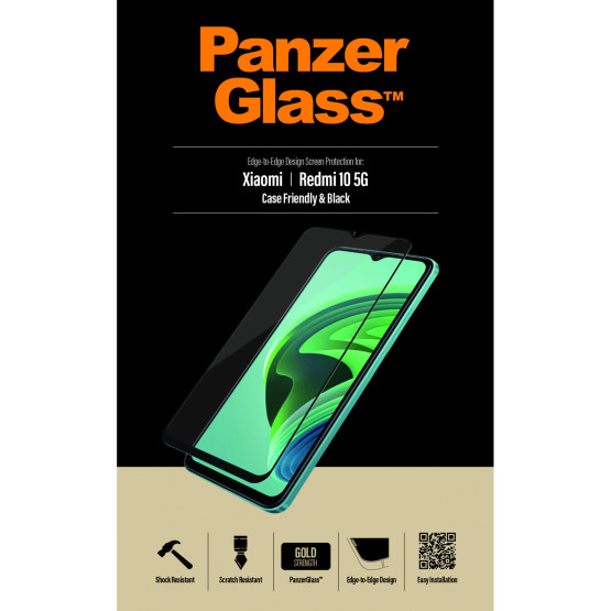 Стъклен протектор PanzerGlass за Xiaomi Redmi 10 5G , CaseFriendly - Черно