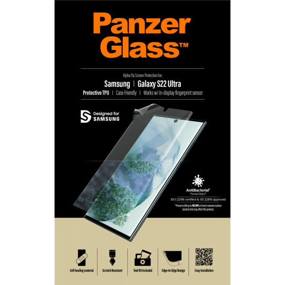 Фолио TPU PanzerGlass за Samsung Galaxy S22 Ultra FingerPrint, CaseFriendly, AntiBacterial - Черен