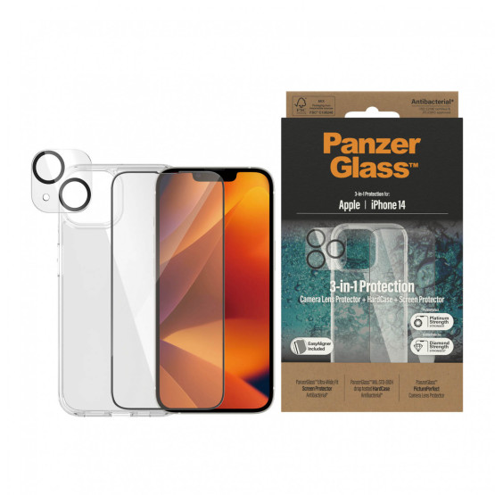 Стъклен протектор PanzerGlass iPhone 14 Bundle (UWF screen protector, HardCase, протектор за камераt)