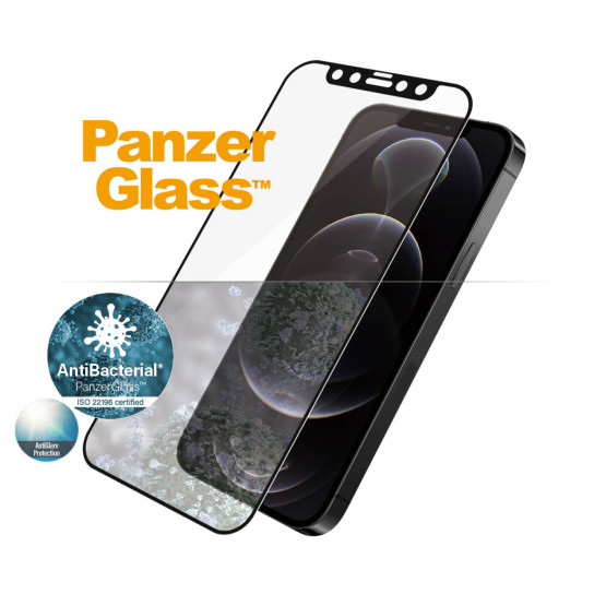 Стъклен протектор PanzerGlass за Apple Iphone 12 / 12 Pro AntiGlare, Antibacterial, CaseFriendly - Черен