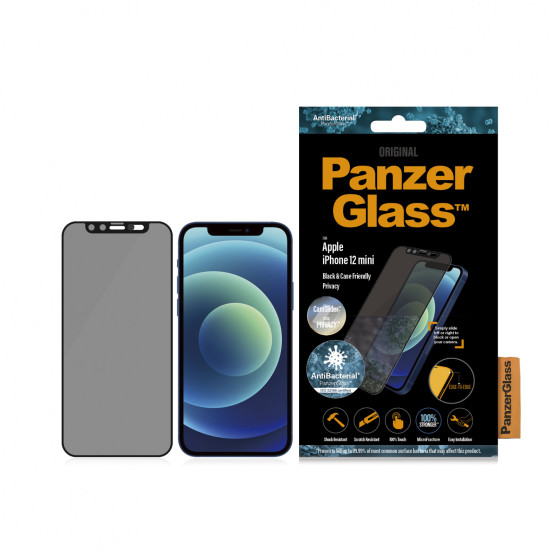 Стъклен протектор PanzerGlass за Apple Iphone 12 mini 5.4 Privacy CamSlider AntiBacterial - Черен, 117936