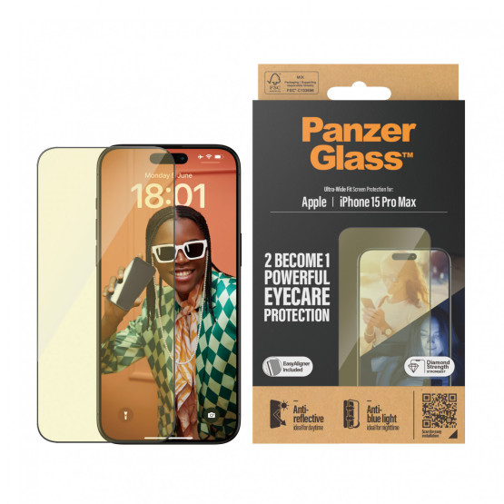 Стъклен протектор PanzerGlass за Apple iPhone 15 Pro Max AntiR/AntiBL UWF wA