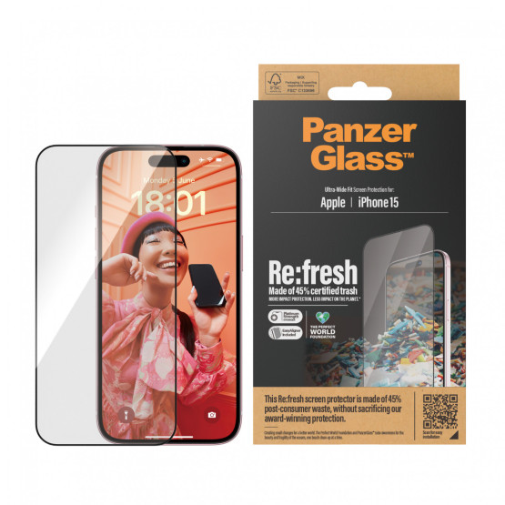 Стъклен протектор PanzerGlass за Apple iPhone 15 Recycled Glass UWF wA