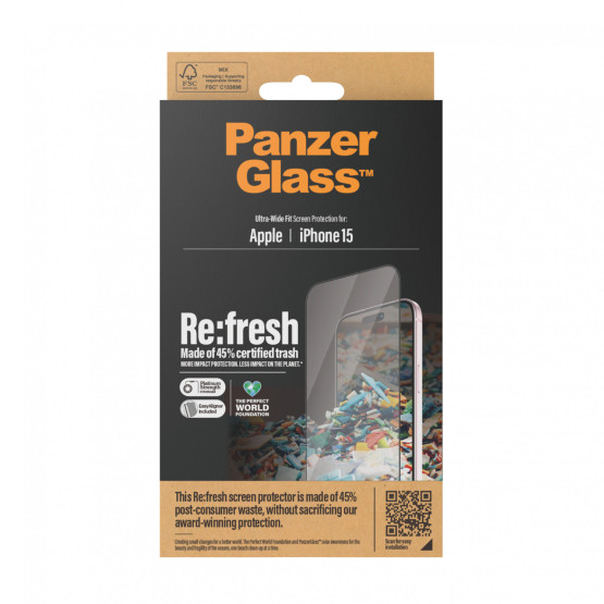 Стъклен протектор PanzerGlass за Apple iPhone 15 Recycled Glass UWF wA