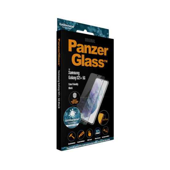 Стъклен протектор PanzerGlass за Samsung Galaxy S21 Plus FingerPrint, CaseFriendly, AntiBacterial - Черен, 118281
