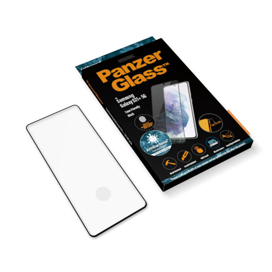 Стъклен протектор PanzerGlass за Samsung Galaxy S21 Plus FingerPrint, CaseFriendly, AntiBacterial - Черен, 118281