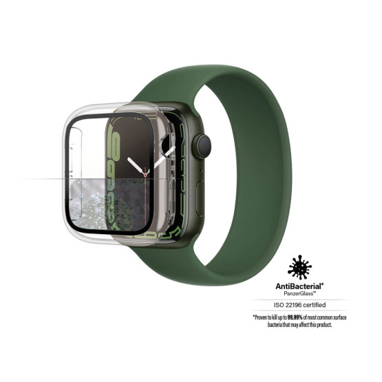 Стъклен протектор за часовник със силиконова рамка PanzerGlass за Apple watch Series 7, 41 mm, AntiBacteria - Прозрачна рамка, 119588