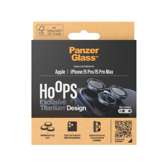 Протектор за камера PanzerGlass Titanium Hoops за Iphone 15 Pro/15 Pro Max - Син