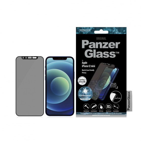 Стъклен протектор PanzerGlass за Apple Iphone 12 mini, Privacy, CaseFriendly, CamSlaider, Swarovski - Черен