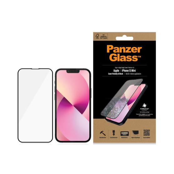 Стъклен протектор PanzerGlass за Apple Iphone 13 mini 5.4 CaseFriendly, Antibacterial,Pro - Черен
