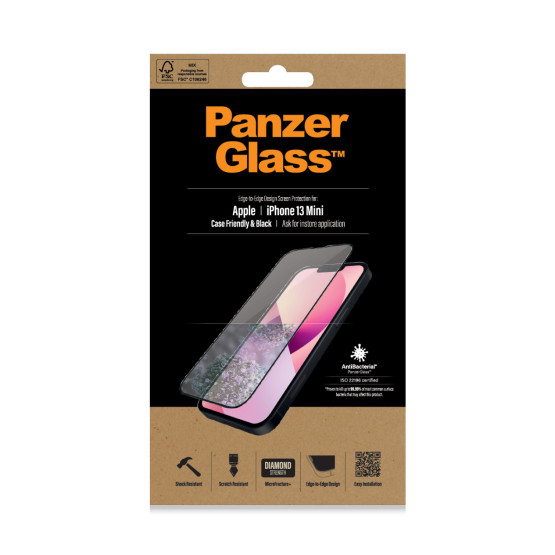 Стъклен протектор PanzerGlass за Apple Iphone 13 mini 5.4 CaseFriendly, Antibacterial,Pro - Черен