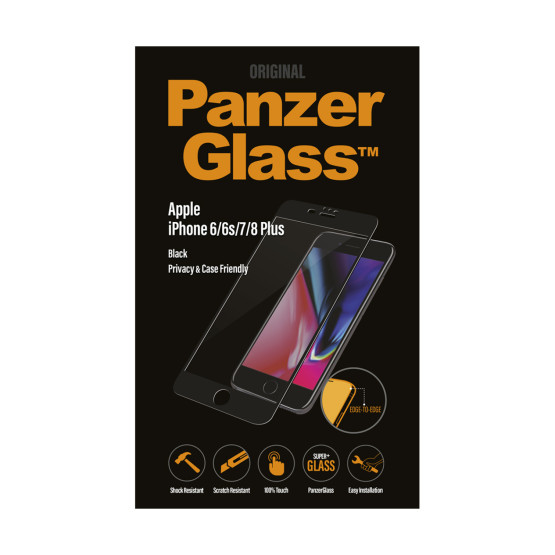 Стъклен протектор PanzerGlass за Apple Iphone 7/8/6/6s plus CaseFriendly Privacy - Черно