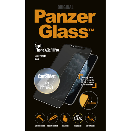 Стъклен протектор PanzerGlass за Apple Iphone X/Xs/11 Pro CaseFriendly, CamSlider Privacy - Черен, 116847