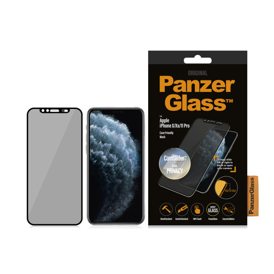 Стъклен протектор PanzerGlass за Apple Iphone X/Xs/11 Pro CaseFriendly, CamSlider Privacy - Черен, 116847