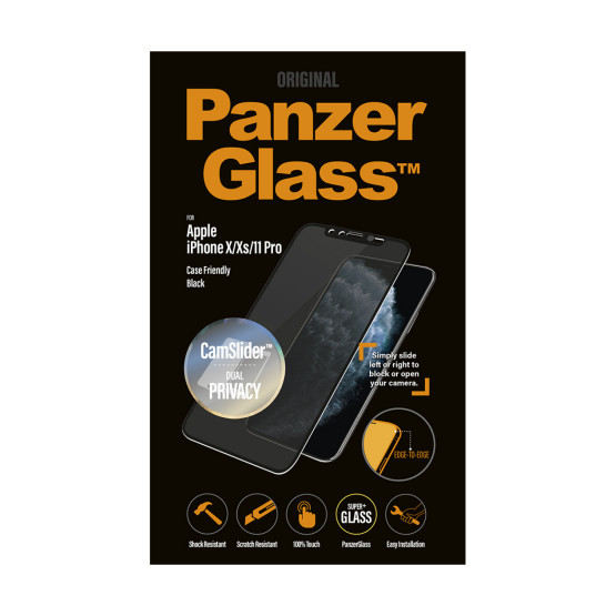 Стъклен протектор PanzerGlass за Apple Iphone X/Xs/11 Pro CaseFriendly, CamSlider Privacy - Черен, 116847