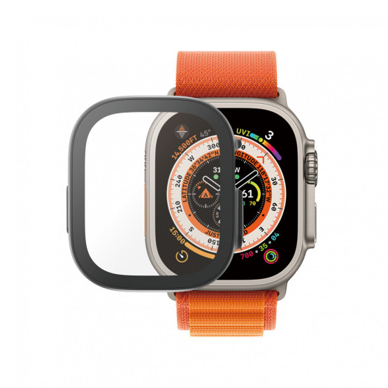 Стъклен протектор за часовник със силиконова рамка PanzerGlass за Apple watch Ultra, 49mm, D3O Bio- Черна рамка