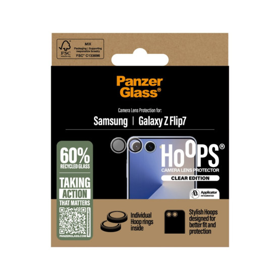 Стъклен протектор за камера PanzerGlass Hoops за Samsung Z Flip 7, Прозрачен