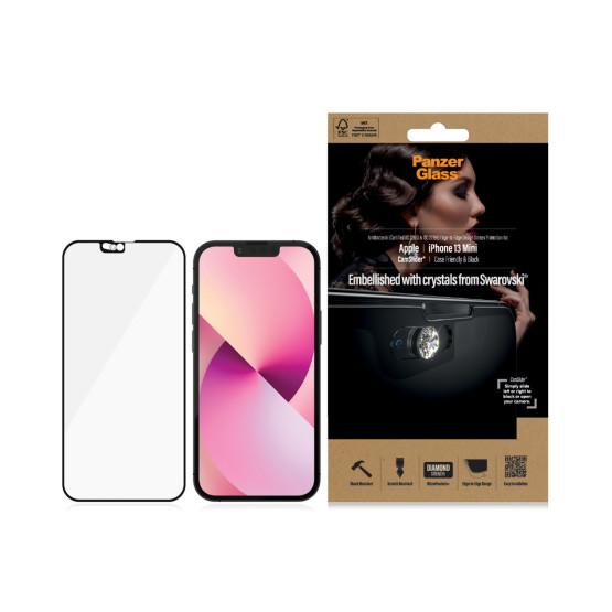 Стъклен протектор PanzerGlass за Apple Iphone 13 mini 5.4, CaseFriendly, CamSlaider,AB, Swarovski Edition