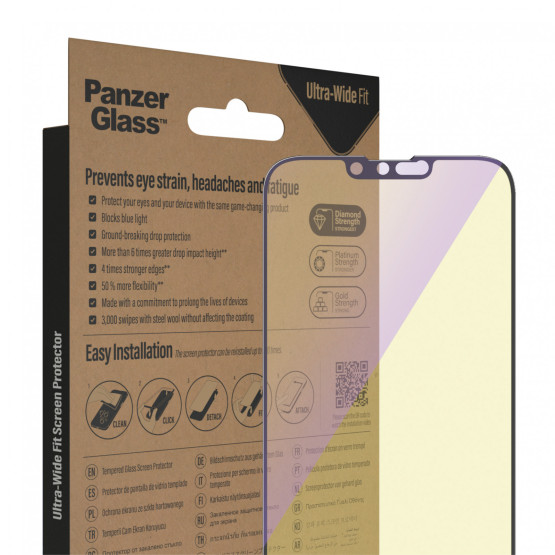 Стъклен протектор PanzerGlass за Apple Iphone 14 Plus, 13 Pro Max Anti-Bluelight, CaseFriendly, Antibacterial, Черен