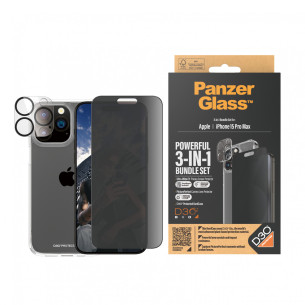 Стъклен протектор PanzerGlass за Apple iPhone 15 Pro Max UWF Privacy Bundle (UWF Privacy screen protector, HardCase, протектор за камера)