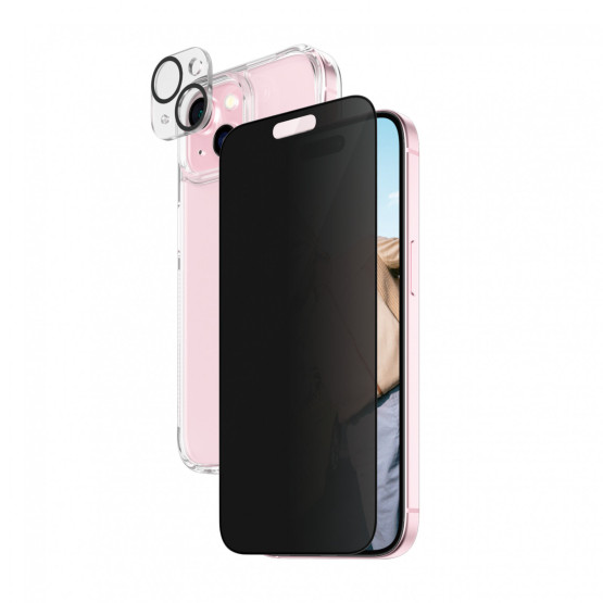 Стъклен протектор PanzerGlass за Apple iPhone 15 UWF Privacy Bundle (UWF Privacy screen protector, HardCase, протектор за камера)