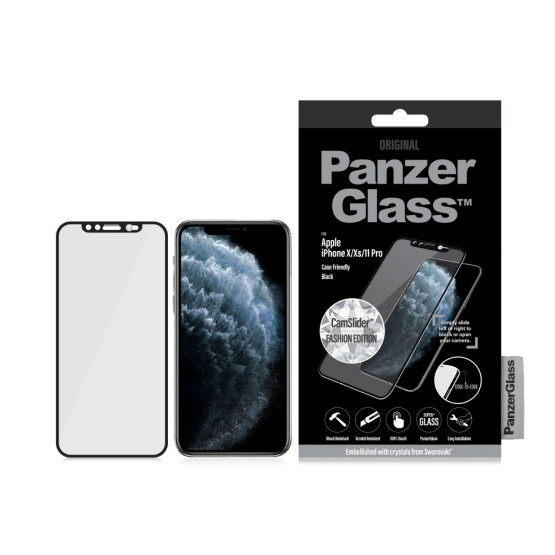 Стъклен протектор PanzerGlass за Apple Iphone X/Xs/11 Pro CaseFriendly, CamSlider, Swarovski Edition- Черен,