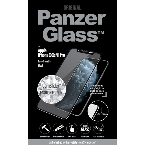 Стъклен протектор PanzerGlass за Apple Iphone X/Xs/11 Pro CaseFriendly, CamSlider, Swarovski Edition- Черен,
