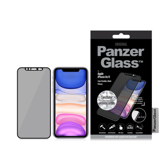 Стъклен протектор PanzerGlass за Apple Iphone XR/11, Privacy, CaseFriendly, CamSlider, Swarovski Edition- Черен,