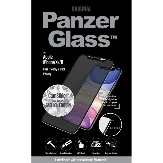 Стъклен протектор PanzerGlass за Apple Iphone XR/11, Privacy, CaseFriendly, CamSlider, Swarovski Edition- Черен,