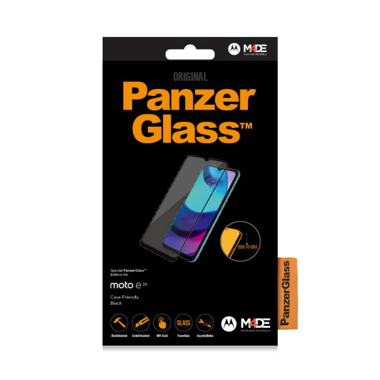 Стъклен протектор PanzerGlass за Motorola Moto e20 CaseFriendly - Черен