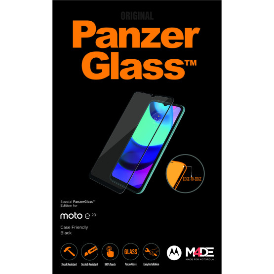 Стъклен протектор PanzerGlass за Motorola Moto e20 CaseFriendly - Черен