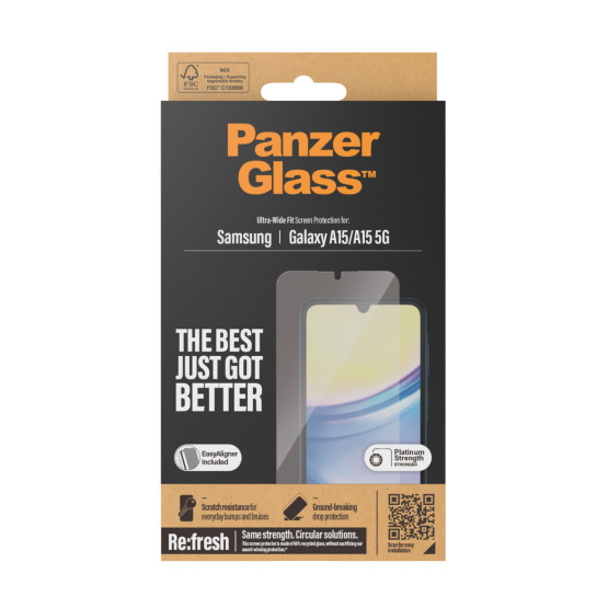 Стъклен протектор PanzerGlass за Samsung Galaxy A15 / A15 5G Recycled, UWF