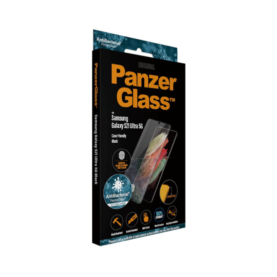 Стъклен протектор PanzerGlass за Samsung Galaxy S21 Ultra FingerPrint, CaseFriendly, AntiBacterial - Черен, 118282