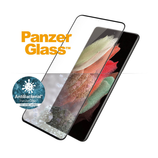 Стъклен протектор PanzerGlass за Samsung Galaxy S21 Ultra FingerPrint, CaseFriendly, AntiBacterial - Черен, 118282