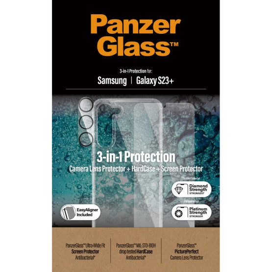 Стъклен протектор PanzerGlass за Samsung S23 Plus Bundle (UWF screen protector, HardCase, протектор за камера)