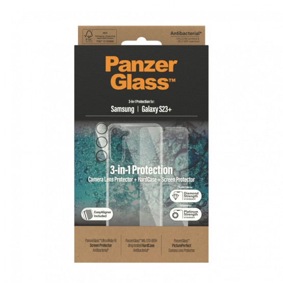 Стъклен протектор PanzerGlass за Samsung S23 Plus Bundle (UWF screen protector, HardCase, протектор за камера)