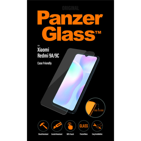 Стъклен протектор PanzerGlass за Xiaomi Redmi 9A /9C/10A CaseFriendly - Черен