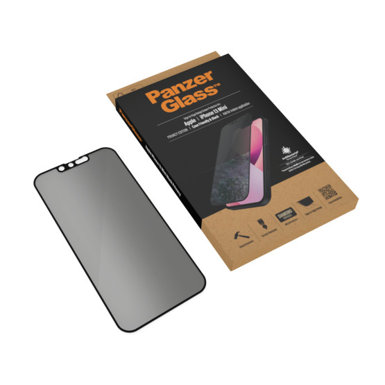 Стъклен протектор PanzerGlass за Apple Iphone 13 mini, Privacy, CaseFriendly, Antibacterial - Черен