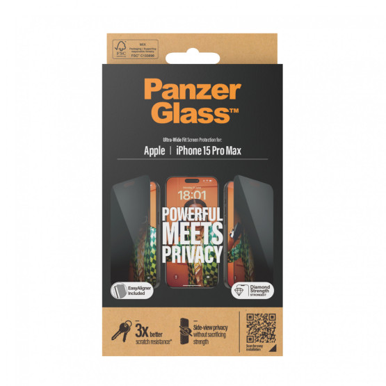 Стъклен протектор PanzerGlass за Apple iPhone 15 Pro Max UWF Privacy wA
