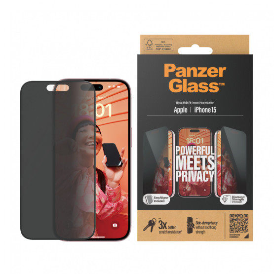Стъклен протектор PanzerGlass за Apple iPhone 15 UWF Privacy wA