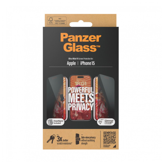 Стъклен протектор PanzerGlass за Apple iPhone 15 UWF Privacy wA