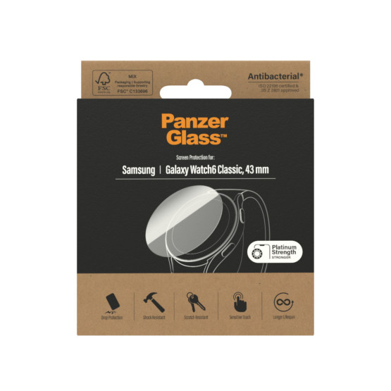 Стъклен протектор PanzerGlass за часовник Samsung Galaxy Watch 6 Classic, 43mm, Antibacterial