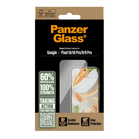 Стъклен протектор PanzerGlass за Google Pixel 10, Pixel 10 Pro, 9, 9 ProUWF, Antibacterial,Прозрачен