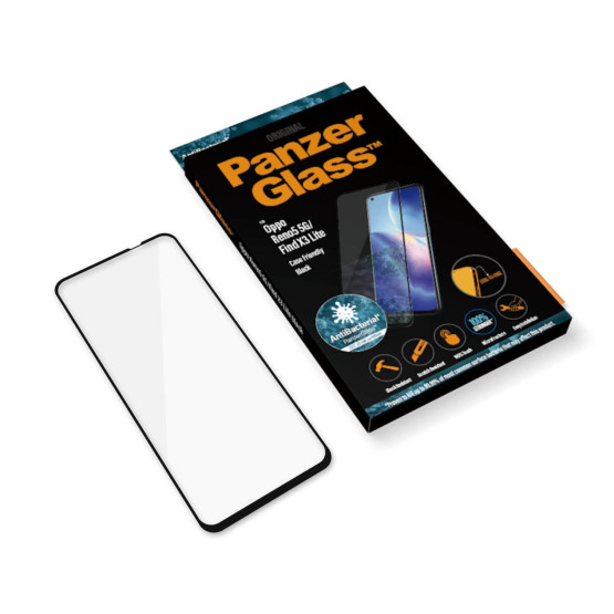 Стъклен протектор PanzerGlass за Oppo Reno 5 5G / Find X3 Lite, CaseFriendly, Antibacterial - Черно
