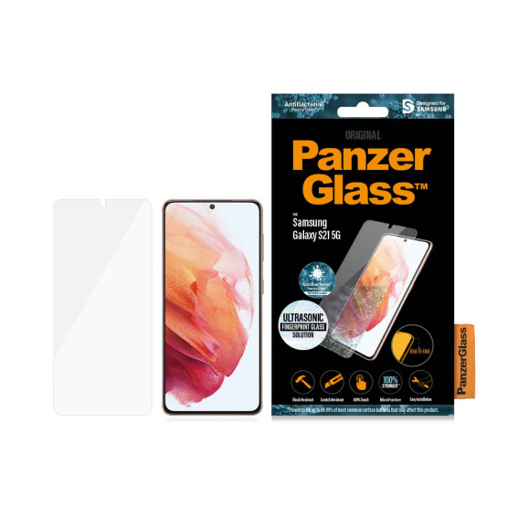 Стъклен протектор PanzerGlass за Samsung Galaxy S21 Ultrasonic FingerPrint, AntiBacterial - Черен