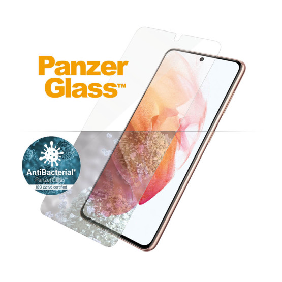 Стъклен протектор PanzerGlass за Samsung Galaxy S21 Ultrasonic FingerPrint, AntiBacterial - Черен