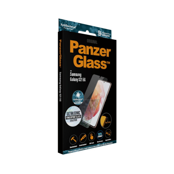 Стъклен протектор PanzerGlass за Samsung Galaxy S21 Ultrasonic FingerPrint, AntiBacterial - Черен