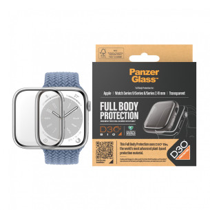 Стъклен протектор за часовник със силиконова рамка PanzerGlass за Apple watch Series 8 / Series 7, 41 mm, D3O Bio - Прозрачна рамка,