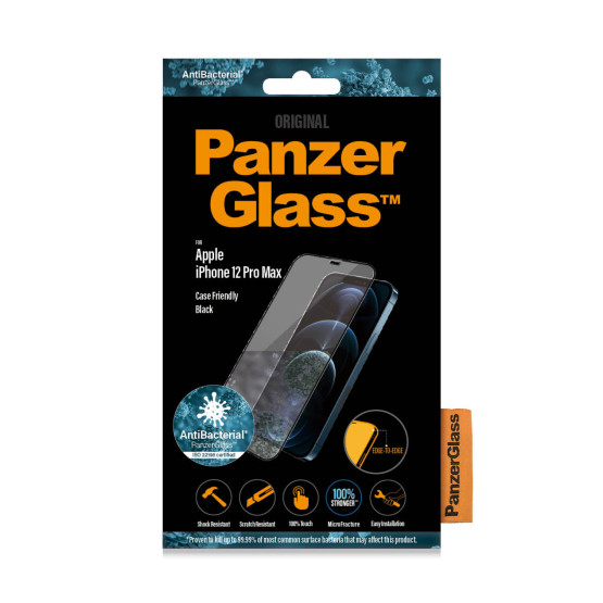 Стъклен протектор PanzerGlass за Apple Iphone 12 Pro Max 6.7 CaseFriendly AntiBacterial - Черен, 117941